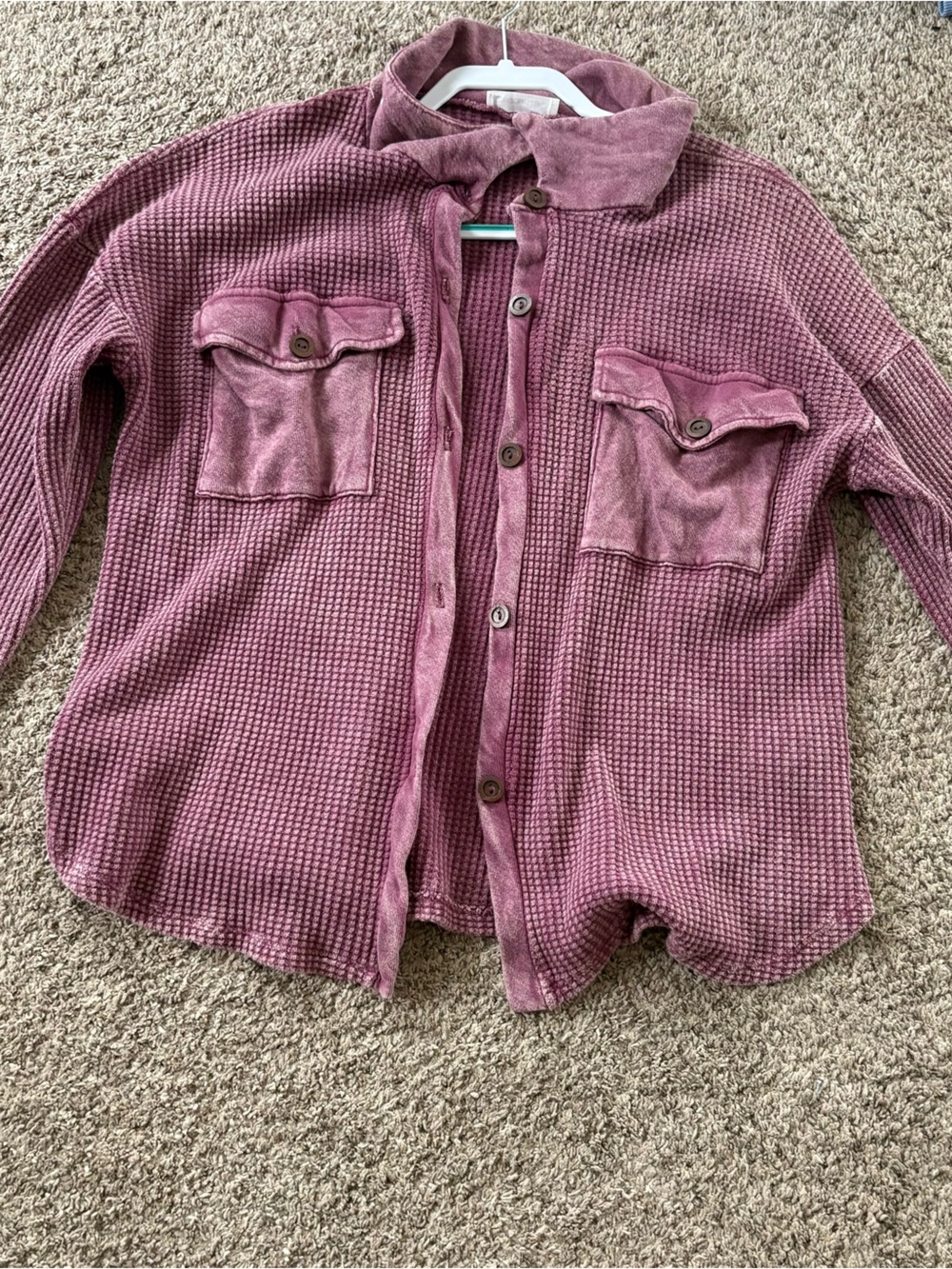 BUCKETLIST Waffle Button-Front Cardigan in Dusty Mauve